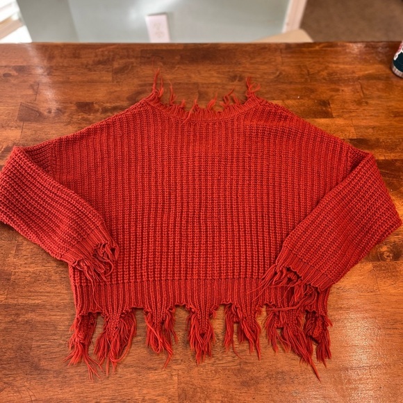 Love Tree burnt orange fringe sweater sz Small - Picture 4 of 4